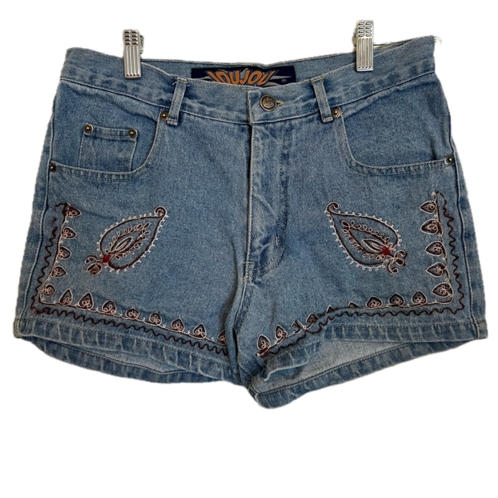 Jou Jou Vintage Embroidered Paisley Denim Shorts Boho / Western / Rock Sz 5/6